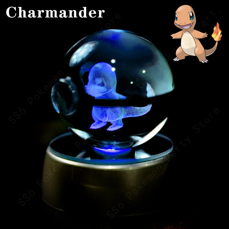 Pokemon Crystal Ball 3D Pikachu Mewtwo Gengar Pokeball 3D Night Light Lamp Glass Statue Pokemon Crystal Ball Kids Birthday Gift