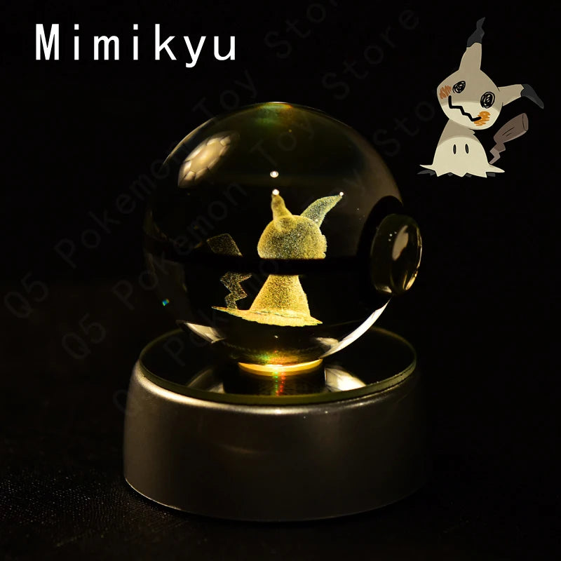 Pokemon Crystal Ball 3D Pikachu Mewtwo Gengar Pokeball 3D Night Light Lamp Glass Statue Pokemon Crystal Ball Kids Birthday Gift