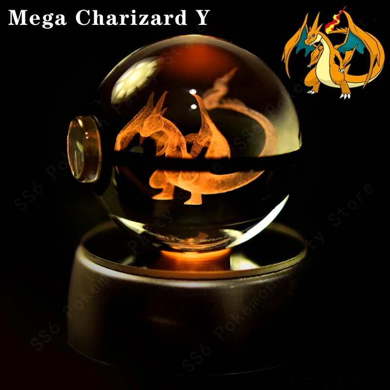 Pokemon Crystal Ball 3D Pikachu Mewtwo Gengar Pokeball 3D Night Light Lamp Glass Statue Pokemon Crystal Ball Kids Birthday Gift