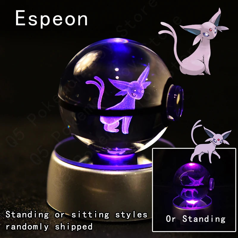 Pokemon Crystal Ball 3D Pikachu Mewtwo Gengar Pokeball 3D Night Light Lamp Glass Statue Pokemon Crystal Ball Kids Birthday Gift