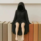 3D Mysterious Halloween Statue Gothic Black-Robed Queen Figure Bookshelf Sculpture Ghost Sitting Statue Table Decoration Gift