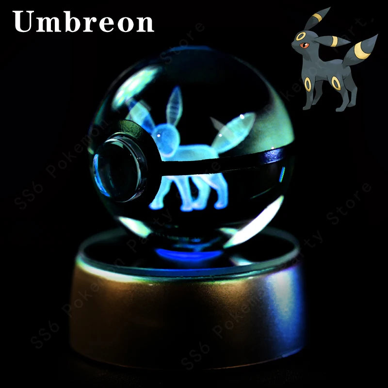 Pokemon Crystal Ball 3D Pikachu Mewtwo Gengar Pokeball 3D Night Light Lamp Glass Statue Pokemon Crystal Ball Kids Birthday Gift