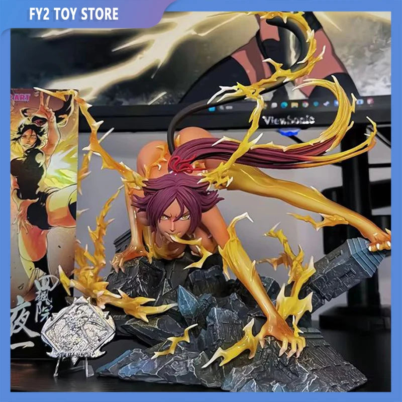 Hot 25Cm BLEACH Anime Figures Shihouin Yoruichi Figure PVC Statue Sexy Girl Model Desktop Collection Gifts Toys