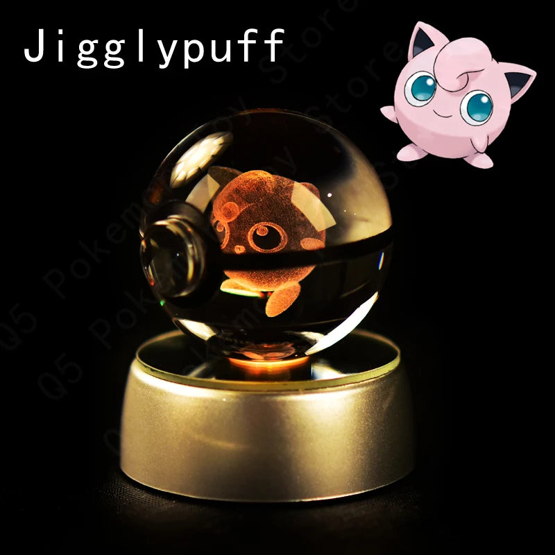 Pokemon Crystal Ball 3D Pikachu Mewtwo Gengar Pokeball 3D Night Light Lamp Glass Statue Pokemon Crystal Ball Kids Birthday Gift