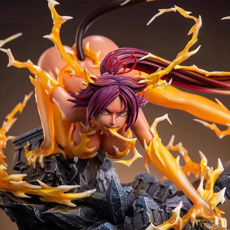 Hot 25Cm BLEACH Anime Figures Shihouin Yoruichi Figure PVC Statue Sexy Girl Model Desktop Collection Gifts Toys