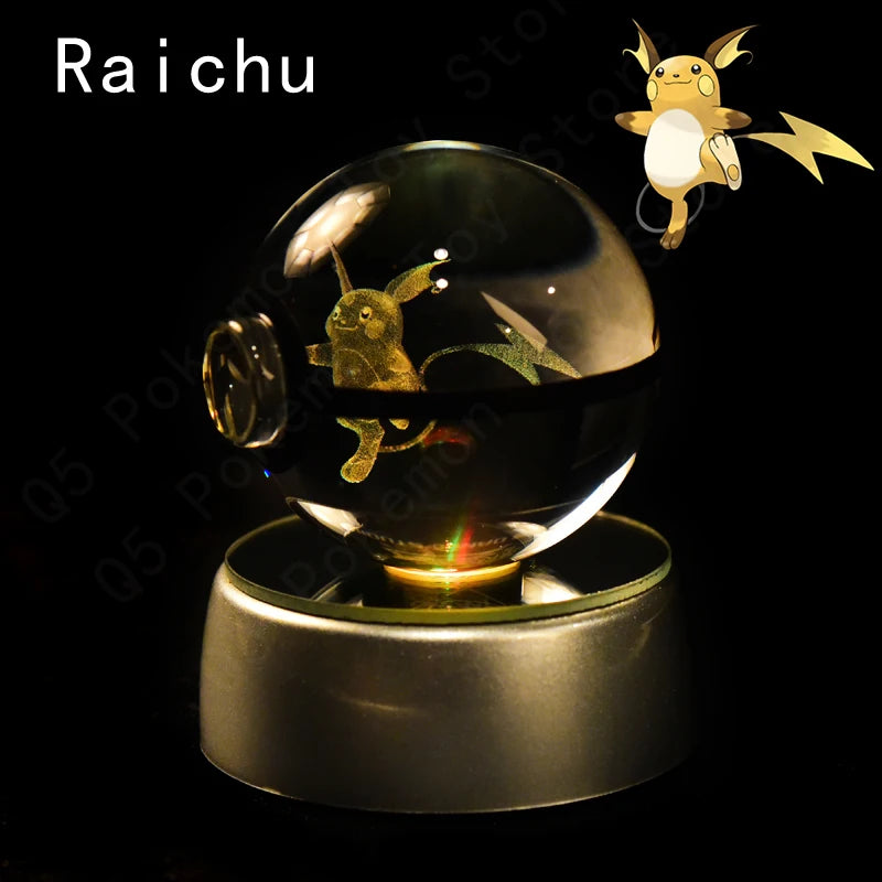 Pokemon Crystal Ball 3D Pikachu Mewtwo Gengar Pokeball 3D Night Light Lamp Glass Statue Pokemon Crystal Ball Kids Birthday Gift