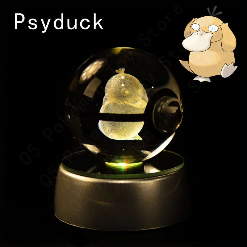 Pokemon Crystal Ball 3D Pikachu Mewtwo Gengar Pokeball 3D Night Light Lamp Glass Statue Pokemon Crystal Ball Kids Birthday Gift