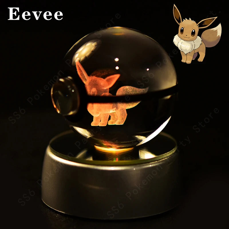 Pokemon Crystal Ball 3D Pikachu Mewtwo Gengar Pokeball 3D Night Light Lamp Glass Statue Pokemon Crystal Ball Kids Birthday Gift